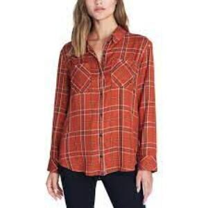 Sanctuary New Generation Plaid Boyfriend Blouse Orange S